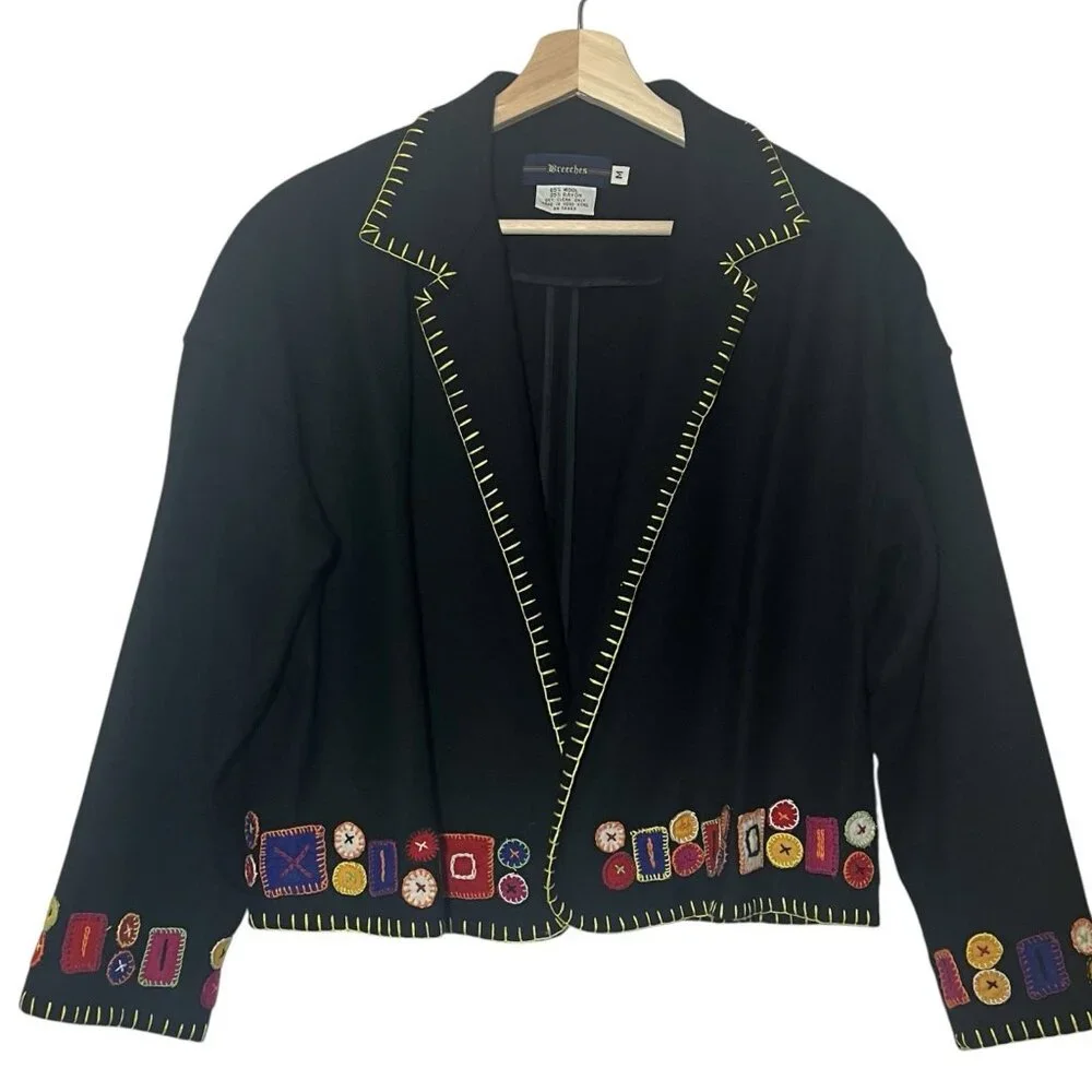 Breeches Women’s Wool Blend Vintage Jackets Médium Size Black Embroidery - Picture 1 of 10
